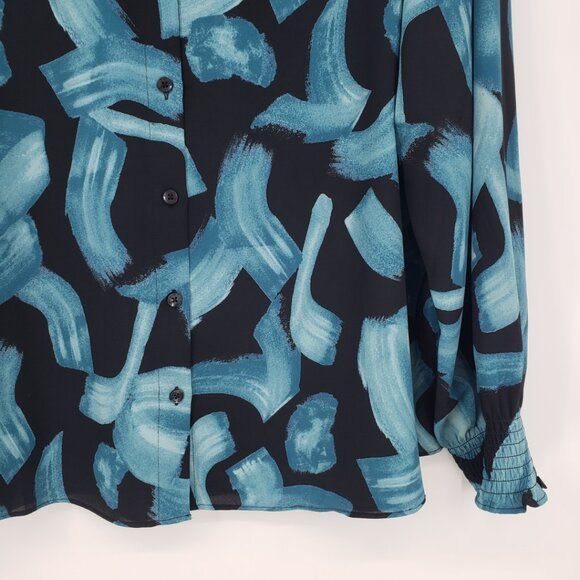 Chico's‎ Abstract Print Button Down Blouse Top 20 Long Sleeve  Blue Black - Picture 5 of 7